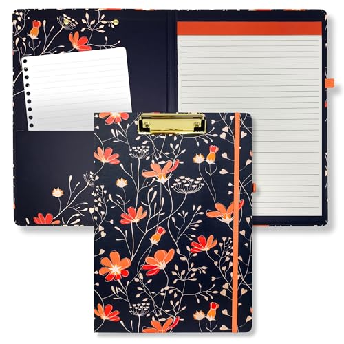 Steel Mill & Co niedliches Klemmbrett mit nachfüllbarem liniertem Notizblock und Innentasche, marineblaues Padfolio für die Arbeit, Blumenranken Steel Mill & Co niedliches Klemmbrett mit nachfüllbarem liniertem Notizblock und Innentasche, marineblaues Padfolio für die Arbeit, Blumenranken von STEEL MILL AND CO.