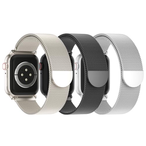 STEEZRD 3 Stück Metall Edelstahl Kompatibel mit Apple Watch Armband 38mm 40mm 41mm 42mm 44mm 45mm 49mm Damen Herren, Einstellbar Magnetisch Armbänder für iWatch Series SE Ultra 9 8 7 6 5 4 3 2 1 von STEEZRD