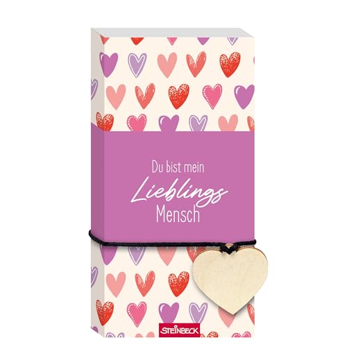 STEINBECK Geschenkblock - Du bist mein Lieblingsmensch - Geschenkblock mit Herz aus Holz von STEINBECK