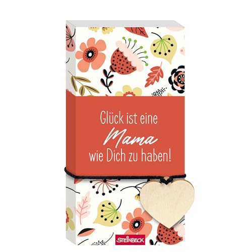 STEINBECK Geschenkblock - Glück ist eine Mama wie Dich zu haben! - Geschenkblock mit Herz aus Holz Beste Mama Muttertag von STEINBECK