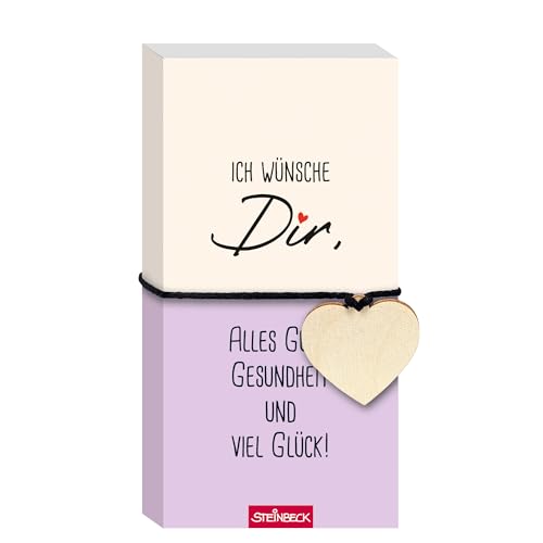 STEINBECK Geschenkblock - Ich wünsche Dir alles Gute, Gesundheit und viel Glück! - Geschenkblock mit Herz aus Holz Geburtstag von STEINBECK