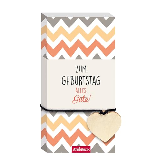 STEINBECK Geschenkblock - Zum Geburtstag alles Gute! - Geschenkblock mit Herz aus Holz von STEINBECK