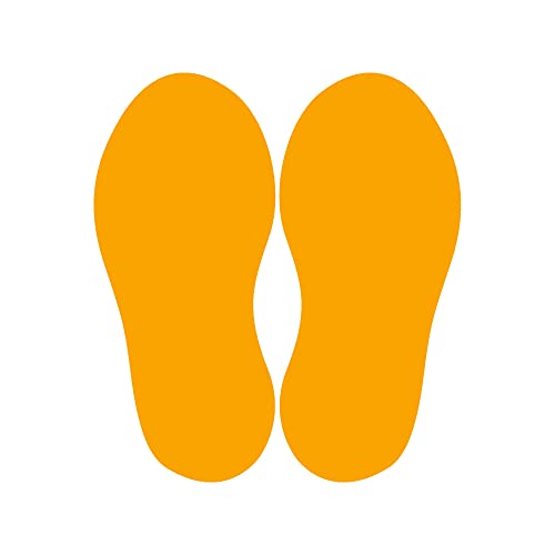 Bodenaufkleber Fußpaar zum Abstandhalten – selbtklebende Abstandshalter für den Fußboden mit Anti-Rutsch-Beschichtung (10 Paar Fußabdrücke | Fußgröße 250 x 100 mm | Orange) von STEMPEL-FABRIK