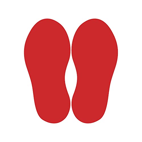 Bodenaufkleber Fußpaar zum Abstandhalten – selbtklebende Abstandshalter für den Fußboden mit Anti-Rutsch-Beschichtung (10 Paar Fußabdrücke | Fußgröße 250 x 100 mm | Rot) von STEMPEL-FABRIK