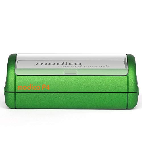 Flashstempel Modico P4 custom (57x20 mm - 5 Zeilen) mit individueller Textplatte Farbe Grün von STEMPEL-FABRIK
