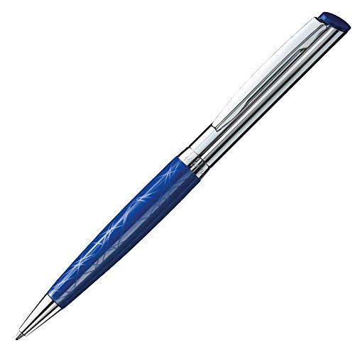 stempel-fabrik – Stempel-Kugelschreiber Heri Diagonal Ray 6331M Custom mit Wunschtext personalisieren – 2in1 Kugelschreiber mit selbstfärbendem Taschenstempel (33 x 8 mm | 3 Zeilen | Blau/Silber) von STEMPEL-FABRIK