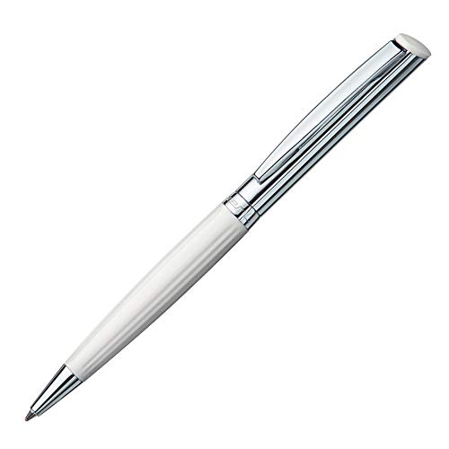 stempel-fabrik – Stempel-Kugelschreiber Heri Diagonal Wave 6251 Custom mit Wunschtext personalisieren – 2in1 Kugelschreiber mit selbstfärbendem Taschenstempel (33 x 8 mm | 3 Zeilen | Weiß/Silber) von STEMPEL-FABRIK