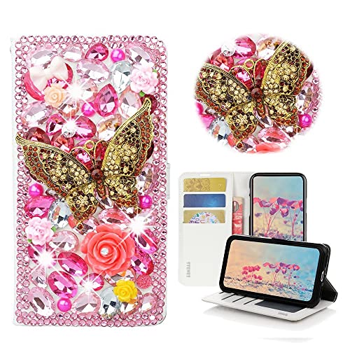STENES Bling Wallet Handyhülle Kompatibel mit iPhone 13 Pro Max 6,7 Zoll 2021 Hülle - Stilvoll - 3D Handmade Retro Schmetterling Rose Floral Magnetische Brieftasche Ständer Leder Cover Case - Rosa STENES Bling Wallet Handyhülle Kompatibel mit iPhone 13 Pro Max 6,7 Zoll 2021 Hülle - Stilvoll - 3D Handmade Retro Schmetterling Rose Floral Magnetische Brieftasche Ständer Leder Cover Case - Rosa von STENES