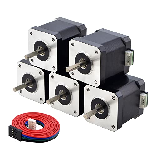 STEPPERONLINE E Series Nema 17 Schrittmotor 2A 55Ncm 1,8 Grad mit 1 Meter Kabel für 3D-Drucker CNC(5 Pack) von STEPPERONLINE