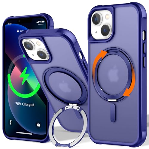 STERKER 360° drehbarer Magnetring für iPhone 13/14 Hülle, mit Ständer & Ringhalter, Mil-Grade Stoßfest Transluzent Back Case für iPhone 13/14 6.1 Zoll Blau von STERKER