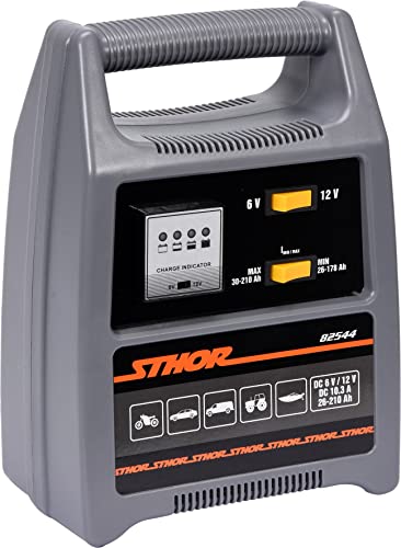 STHOR Profi KFZ-Batterieladegerät | 6-12 Volt | 12A | 26-260Ah | LED-Anzeige | optimaler Ladestrom | Batterie Ladegerät Starthilfe von STHOR