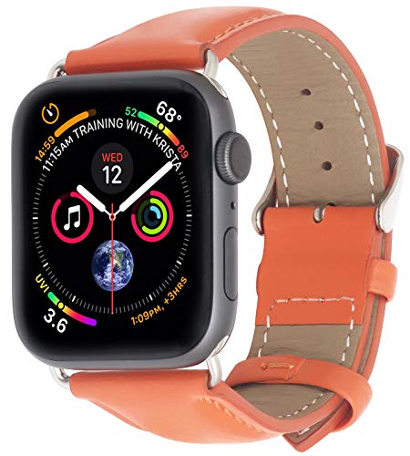STILGUT Armband kompatibel mit Apple Watch Lederarmband 42mm/44mm - Apple Watch Armband aus Leder für Apple Watch SE/6/5/4/3/2/1 in 42mm & 44mm – Orange von STILGUT