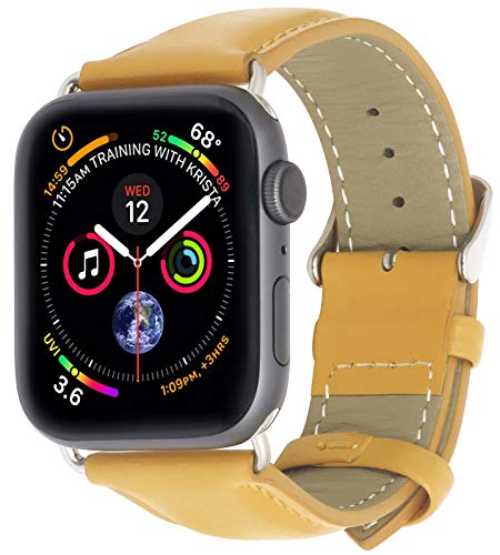 STILGUT Armband kompatibel mit Apple Watch Lederarmband 42mm/44mm - Apple Watch Armband aus Leder für Apple Watch SE/6/5/4/3/2/1 in 42mm & 44mm – Senfgelb von STILGUT
