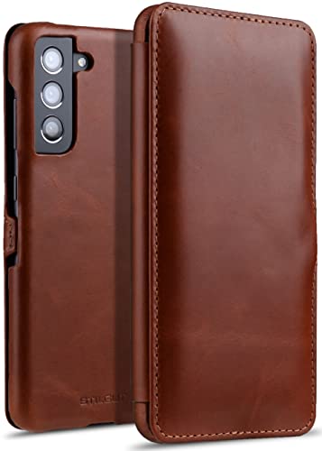 STILGUT Book Case kompatibel mit Samsung Galaxy S21 FE 5G Hülle aus Leder mit Clip-Verschluss, Lederhülle, Klapphülle, Handyhülle – Cognac von STILGUT