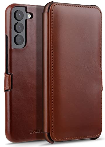 STILGUT Book Case kompatibel mit Samsung Galaxy S22 Plus Hülle aus Leder mit Clip-Verschluss, Lederhülle, Klapphülle, Handyhülle - Cognac von STILGUT