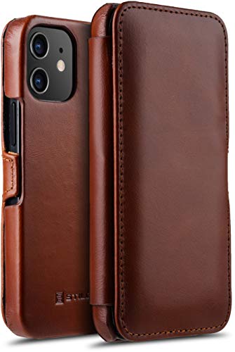 STILGUT Book Case kompatibel mit iPhone 12 Mini (5.4“) Hülle aus Leder mit Clip-Verschluss, Klapphülle, Handyhülle, Lederhülle - Cognac Antik von STILGUT