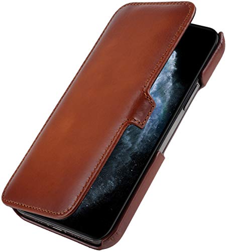 STILGUT Book Case kompatibel mit iPhone 12 Mini Hülle aus Leder mit Clip-Verschluss, Klapphülle, Handyhülle, Lederhülle - Cognac Antik von STILGUT