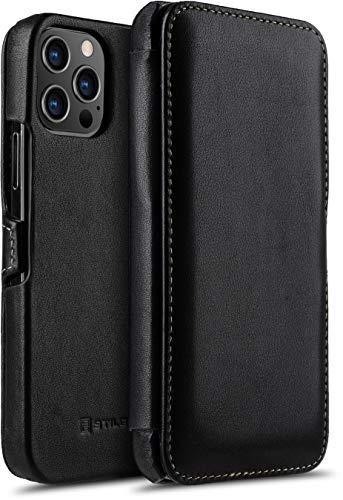 STILGUT Book Case kompatibel mit iPhone 12 Pro Max (6.7“) Hülle aus Leder mit Clip-Verschluss, Klapphülle, Handyhülle, Lederhülle - Schwarz Nappa von STILGUT