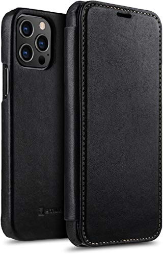 STILGUT Book Case kompatibel mit iPhone 12 Pro Max (6.7“) Hülle aus Leder zum Klappen, Klapphülle, Handyhülle, Lederhülle - Schwarz Nappa von STILGUT