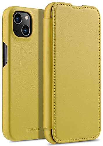 STILGUT Book Case kompatibel mit iPhone 13 (6.1“) Hülle aus italienischem Leder - Italian Collection Handyhülle, Gelb von STILGUT