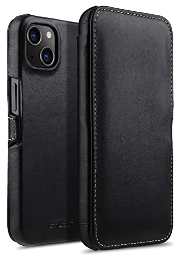 STILGUT Book Case kompatibel mit iPhone 13 Mini (5.4“) Hülle aus Leder mit Clip-Verschluss, Klapphülle, Handyhülle, Lederhülle - Schwarz Nappa von STILGUT