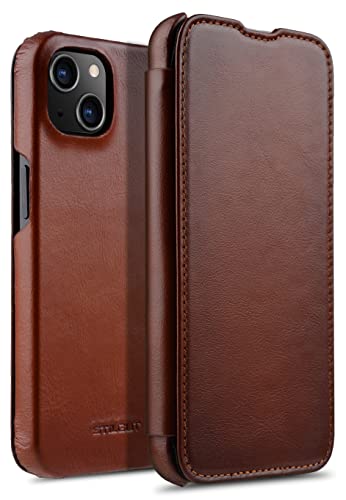 STILGUT Book Case kompatibel mit iPhone 13 Mini (5.4“) Hülle aus Leder zum Klappen, Klapphülle, Handyhülle, Lederhülle - Cognac Nappa von STILGUT