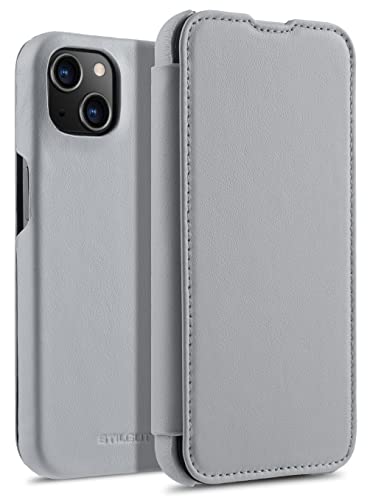 STILGUT Book Case kompatibel mit iPhone 13 Mini (5.4“) Hülle aus Leder zum Klappen, Klapphülle, Handyhülle, Lederhülle - Grau Nappa von STILGUT