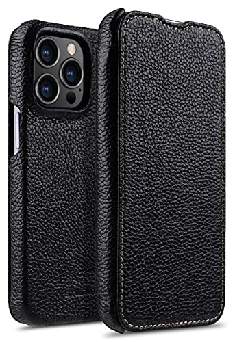 STILGUT Book Case kompatibel mit iPhone 13 Pro (6.1“) Hülle aus Leder zum Klappen, Klapphülle, Handyhülle, Lederhülle - Schwarz von STILGUT