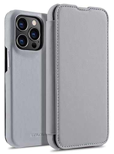 STILGUT Book Case kompatibel mit iPhone 13 Pro Max (6.7“) Hülle aus Leder zum Klappen, Klapphülle, Handyhülle, Lederhülle - Grau Nappa von STILGUT