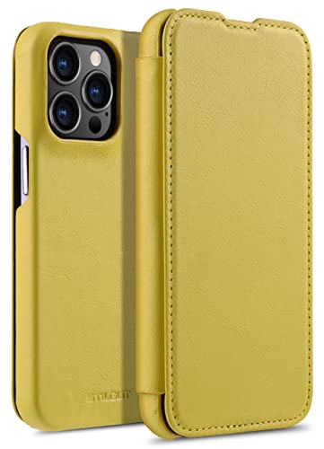 STILGUT Book Case kompatibel mit iPhone 13 Pro Max (6.7“) Hülle aus italienischem Leder - iPhone 13 Pro Max Handyhülle Italian Collection, Gelb von STILGUT