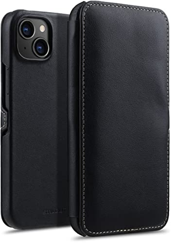 STILGUT Book Case kompatibel mit iPhone 14 Plus (6.7") Hülle aus Leder mit Clip-Verschluss, Klapphülle, Handyhülle, Lederhülle - Schwarz Nappa von STILGUT