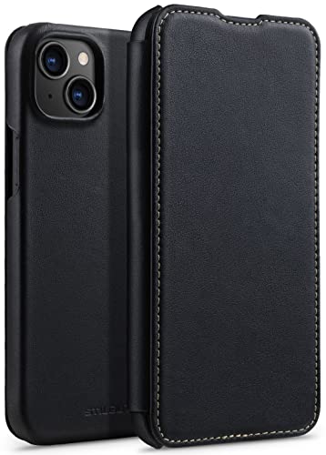 STILGUT Book Case kompatibel mit iPhone 14 Plus (6.7") Hülle aus Leder zum Klappen, Klapphülle, Handyhülle, Lederhülle - Schwarz Nappa von STILGUT