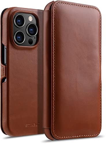 STILGUT Book Case kompatibel mit iPhone 14 Pro (6.1“) Hülle aus Leder mit Clip-Verschluss, Klapphülle, Handyhülle, Lederhülle - Cognac von STILGUT