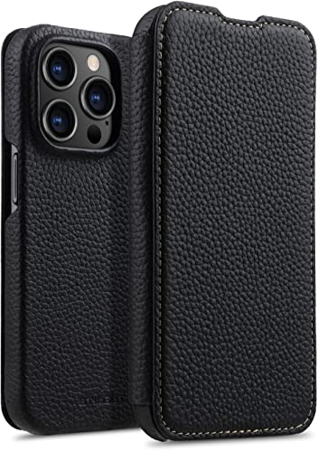 STILGUT Book Case kompatibel mit iPhone 14 Pro (6.1“) Hülle aus Leder zum Klappen, Klapphülle, Handyhülle, Lederhülle - Schwarz von STILGUT