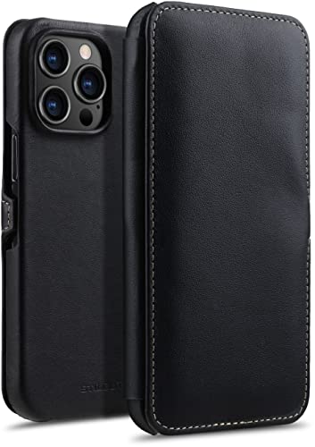 STILGUT Book Case kompatibel mit iPhone 14 Pro Max (6.7“) Hülle aus Leder mit Clip-Verschluss, Klapphülle, Handyhülle, Lederhülle - Schwarz Nappa von STILGUT