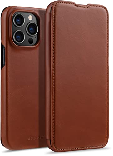 STILGUT Book Case kompatibel mit iPhone 14 Pro Max (6.7“) Hülle aus Leder zum Klappen, Klapphülle, Handyhülle, Lederhülle - Cognac von STILGUT