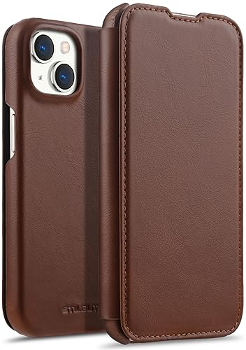 STILGUT Book Case passend für iPhone 15 - Hülle kompatibel mit MagSafe aus Leder zum Klappen, Klapphülle, Handyhülle, Lederhülle - Cognac von STILGUT