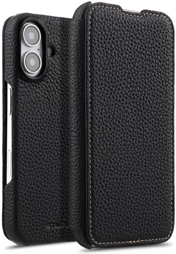 STILGUT Book Case passend für iPhone 16 Plus - Hülle kompatibel mit MagSafe aus Leder zum Klappen, Klapphülle, Handyhülle, Lederhülle - Schwarz von STILGUT