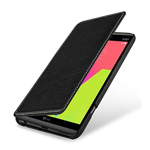 STILGUT Book Type Case, Hülle Leder-Tasche für LG V20. Seitlich klappbares Flip-Case aus Echtleder für das Original LG V20, Schwarz von STILGUT