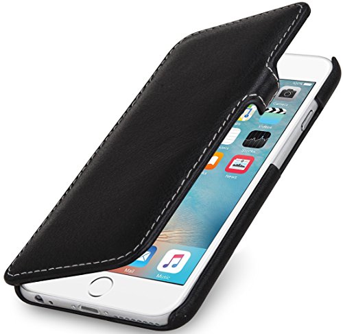 STILGUT Book Type Case mit Clip, Hülle Leder-Tasche kompatibel mit iPhone 6s Plus. Seitlich klappbares Flip-Case aus Echtleder, Schwarz Nappa von STILGUT