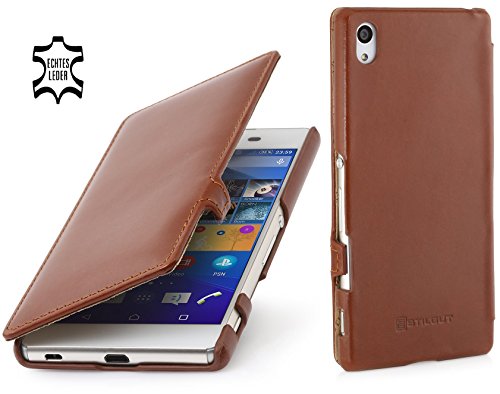 STILGUT Book Type Case mit Clip, Hülle aus Leder für Sony Xperia Z3+, Cognac von STILGUT