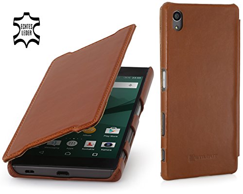 STILGUT Book Type Case ohne Clip, Hülle aus Leder kompatibel mit Sony Xperia Z5 / Z5 Dual, Cognac von STILGUT