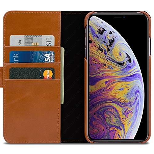 STILGUT Brieftasche-Hülle kompatibel mit iPhone XS Max aus Leder mit Kreditkarten-Fächern, Cognac von STILGUT