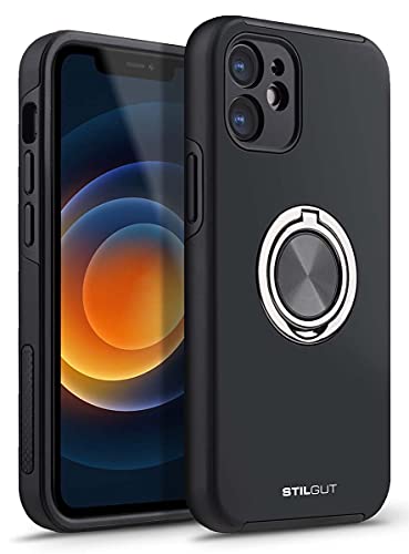 STILGUT Case kompatibel mit iPhone 12 (6.1“) Handyhülle mit Fingerhalter & Ring-Ständer, Hülle mit 360 Grad drehbarer Smartphone Fingerhalterung/Ringhalter - Schwarz von STILGUT