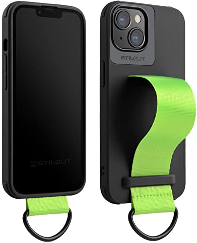 STILGUT Case kompatibel mit iPhone 14 (6.1“) Handyhülle mit Fingerhalterung, TPU Case mit Handschlaufe aus Nylon, Cover mit Strap, Black von STILGUT
