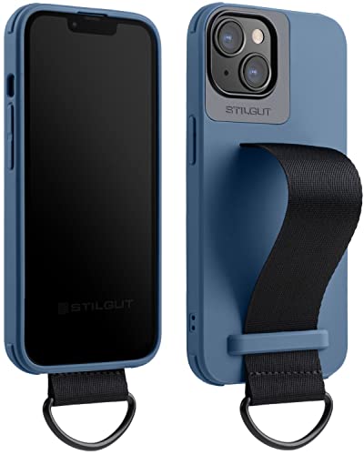 STILGUT Case kompatibel mit iPhone 14 (6.1“) Handyhülle mit Fingerhalterung, TPU Case mit Handschlaufe aus Nylon, Cover mit Strap, Blau von STILGUT