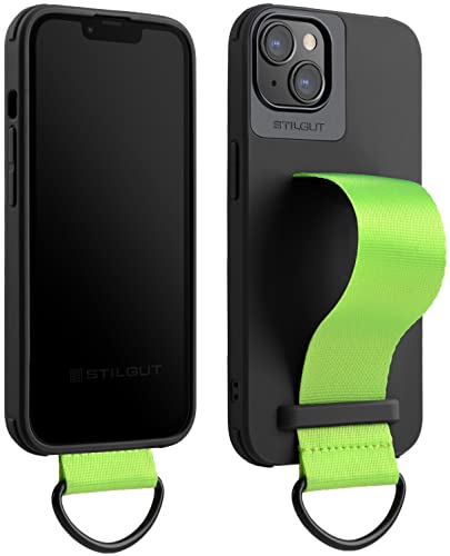 STILGUT Case kompatibel mit iPhone 14 Plus (6.7“) Handyhülle mit Fingerhalterung, TPU Case mit Handschlaufe aus Nylon, Cover mit Strap, Black von STILGUT