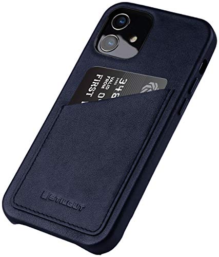 STILGUT Cover kompatibel mit iPhone 12 Mini Hülle mit Kartenfach, Case aus Leder, Kartenhülle - Dunkelblau Nappa von STILGUT