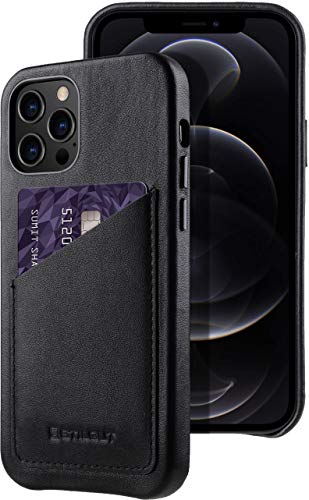 STILGUT Cover kompatibel mit iPhone 12 Pro Max (6.7") Hülle mit Kartenfach, Case aus Leder, Kartenhülle - Schwarz Nappa von STILGUT