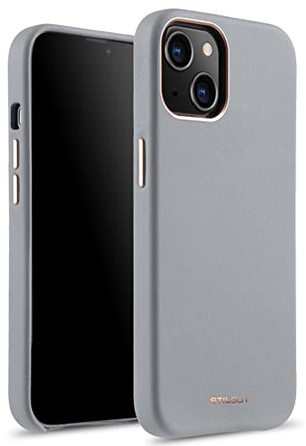 STILGUT Cover kompatibel mit iPhone 13 Mini (5.4") Hülle aus Leder - iPhone 13 Mini Case mit Tasten & Kameraeinfassung aus Metall, Lederhülle, Ledercase - Grau von STILGUT